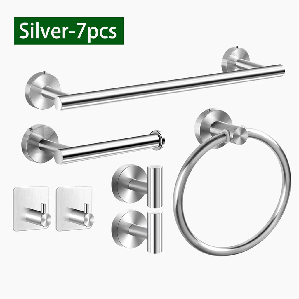 Bathroom Hardware Set Stainless Steel Towel Rack Set Toilet Paper Holder Robe Hooks Towel Ring Bathroom Accessories Set