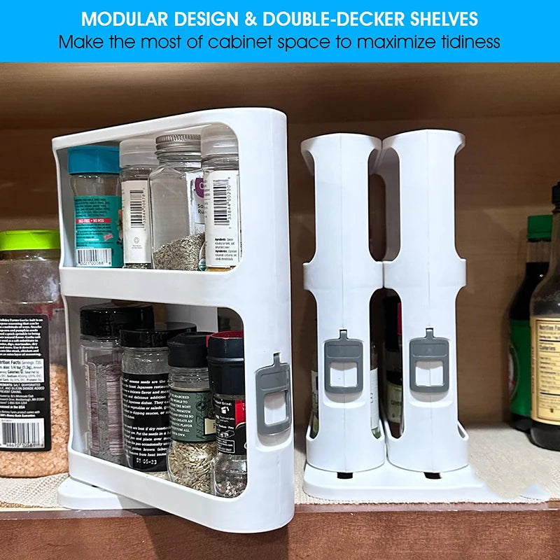 Premium Sliding Spice Rack Organizer For Cabinet,Effortless Access, Modular Design, Non-Skid Base