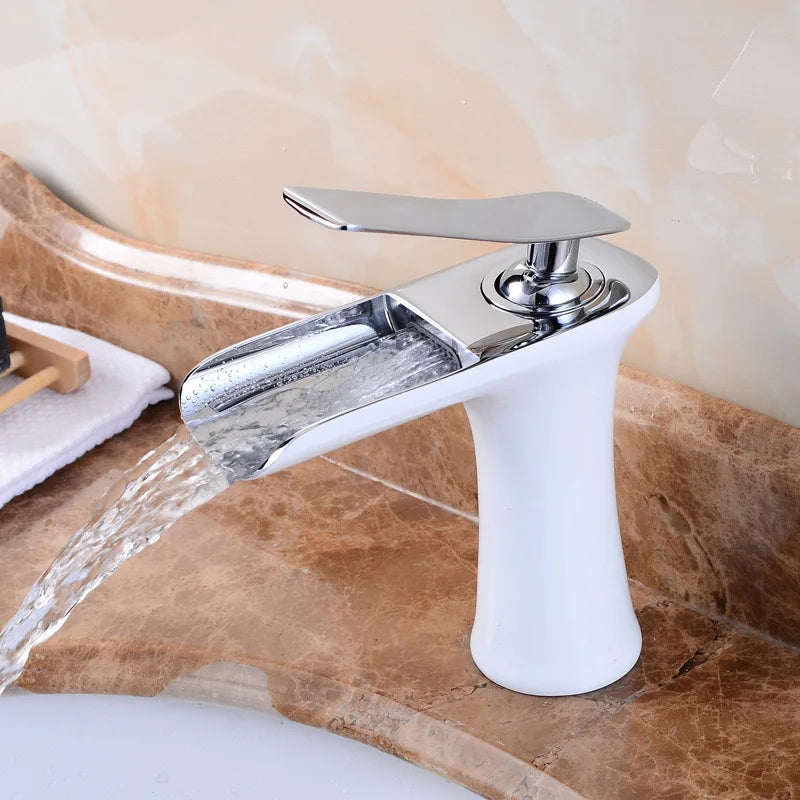 Basin Faucets Waterfall Bathroom Faucet Single handle Basin Mixer Tap Bath Antique Brass Faucet Sink Water Crane Silver Taps