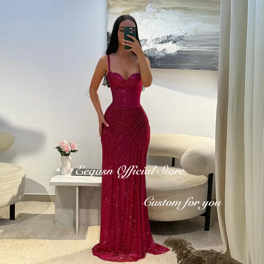 Glitter Evening Dresses Women Strapless Mermaid Elegant Formal Occasion Dress Split Robes De Soirée 2026 Long Prom Customized