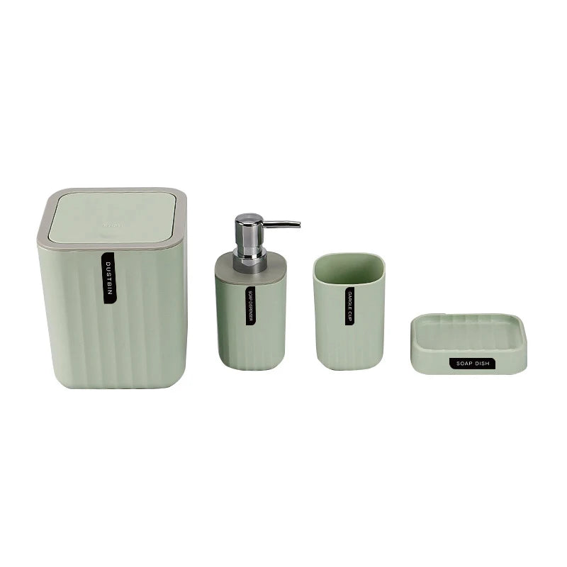 4pcs/set Bathroom Accessories Set, Includes Desktop Trash Can, Soap Dispenser, Toothbrush Holder, Toothbrush Cup, Giftift