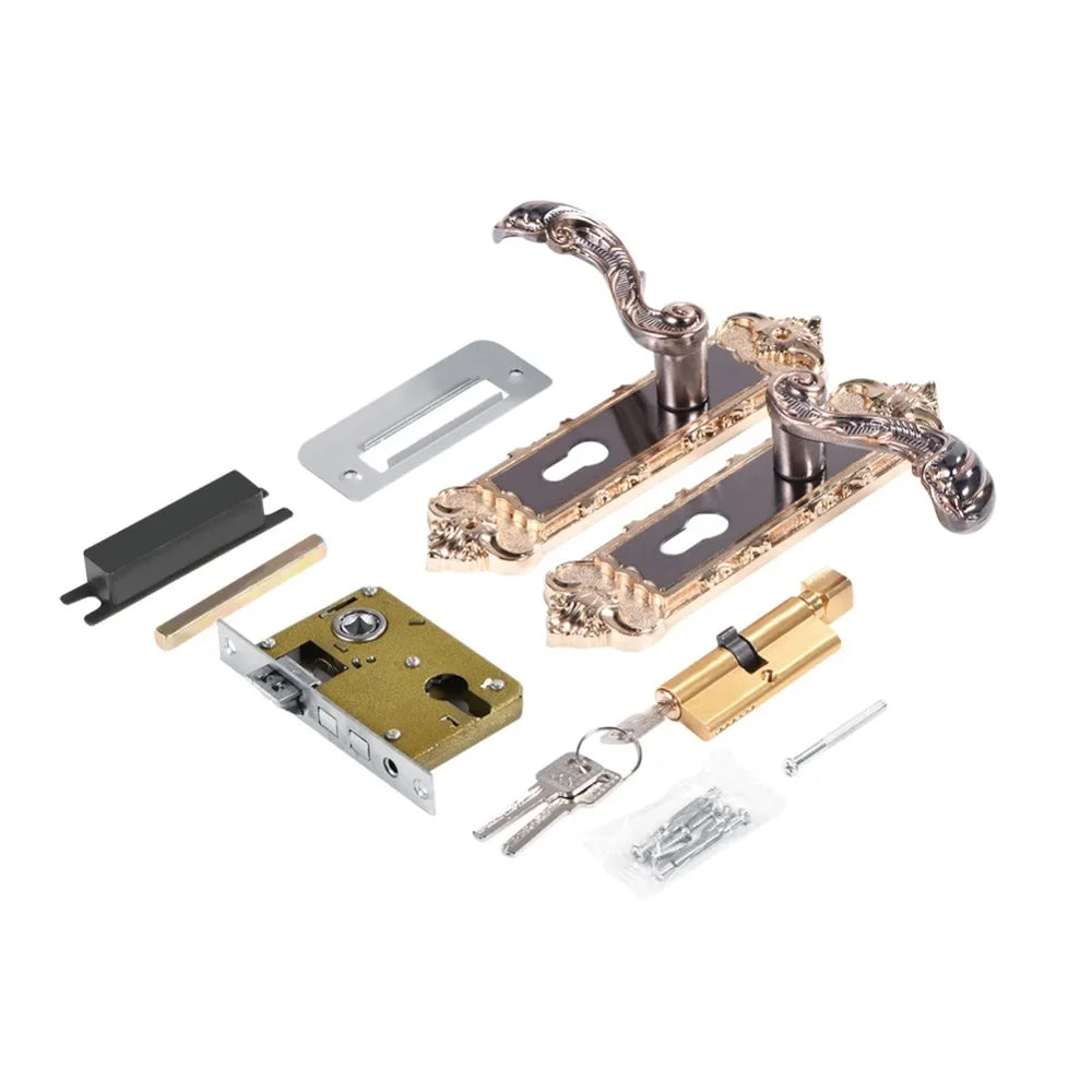 Vintage Door Lock European Style Retro Bedroom Door Handle Lock Interior Anti-theft Room Safety