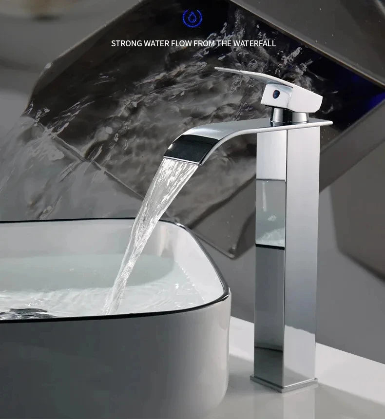 Bathroom Home Waterfall Wash Copper Core Waterfall Stainless Steel Basin Stainless SteelFaucet Black Hot &Cold Toilet Wash Basin