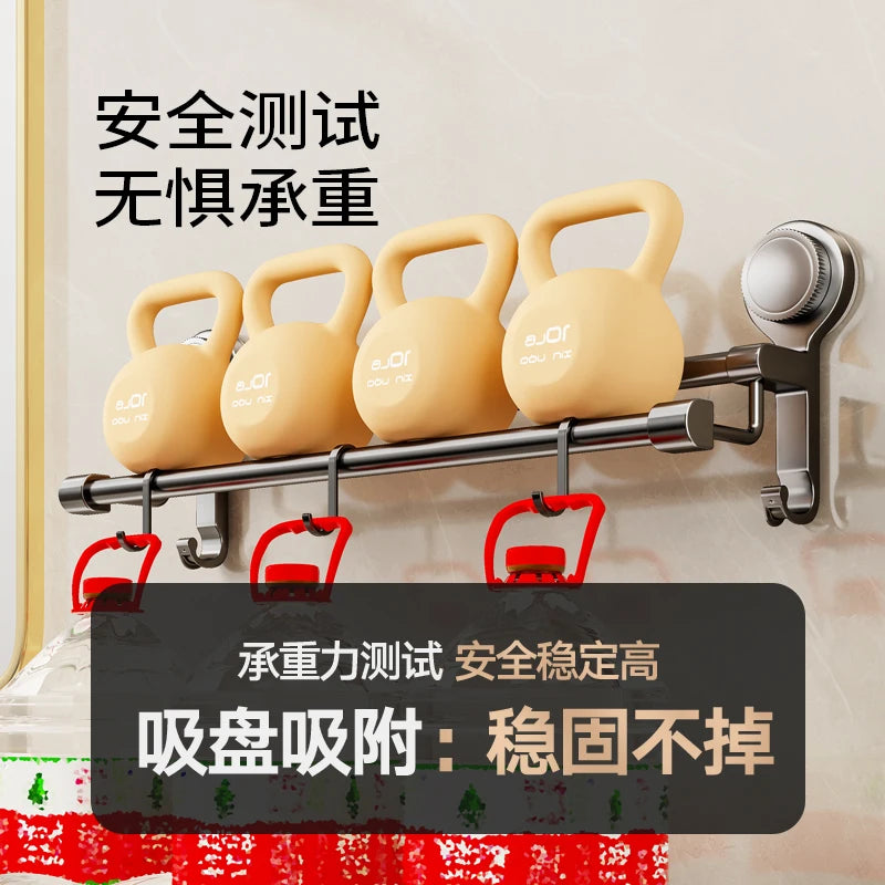 Towel Rack Bathroom No-Drill Storage Rack Suction Cup Wall-Mounted Towel Rack Toilet Bathroom Double Towel Hanging Rod