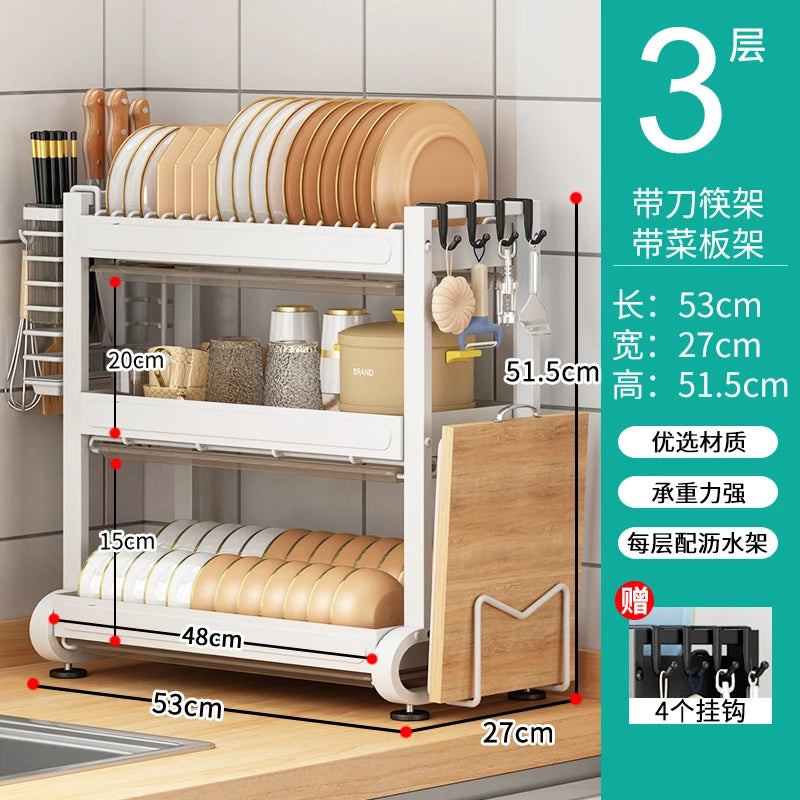 Kitchen Dish Storage Rack, External Hook Plate Organizer, Multi-Function Home Plate Holder, Compact Dish Organizer