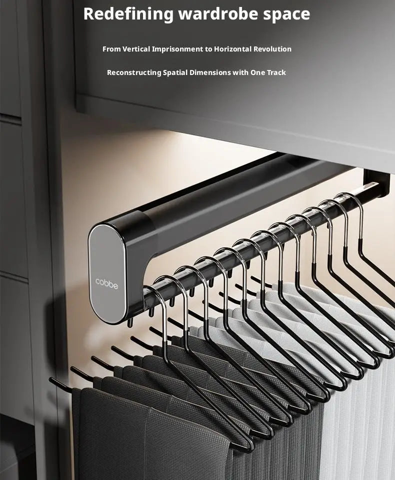 Retractable Closet Pull Out Rod Wardrobe Trousers Rack Clothes Hanger Top-mounted Damping  Slide Rail Valet Rod Pull-out Rack
