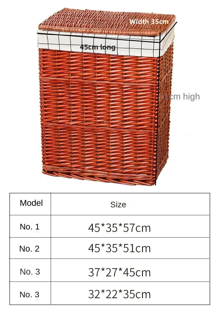 Large Capacity Rattan Laundry Basket - Vine Woven Storage with Cover, Simple and Elegant Dirty Clothes Organizer for Home