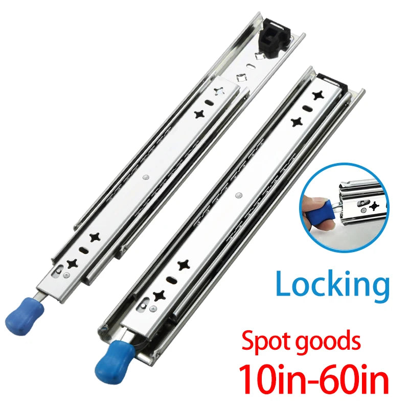 1 Pair Heavy Duty Locking Drawer Slides 10-60 Inch 250 Lb Load Capacity Side Mount Full Extension Ball Bearing Industrial Rail