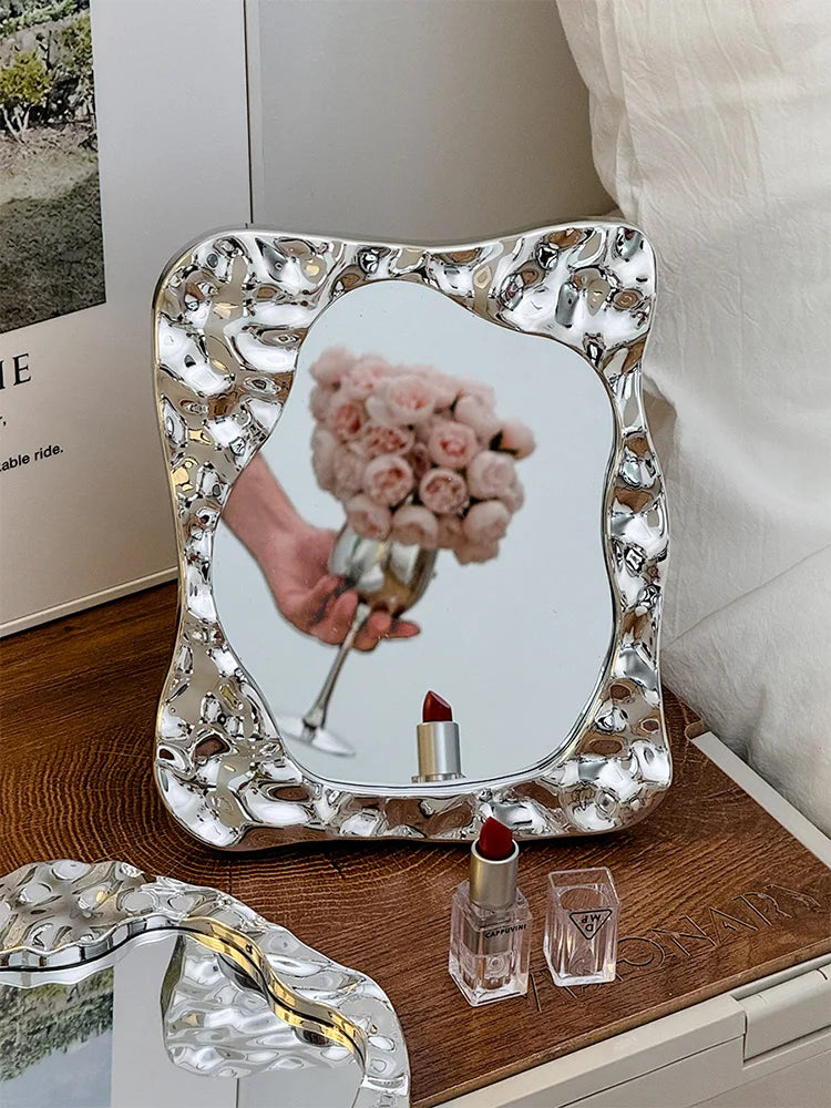 Bathroom Handled Mirror Vanity Women Design Portable Mirror Small Dorm Espejo Maquillaje Luz Home Decoration Accessories