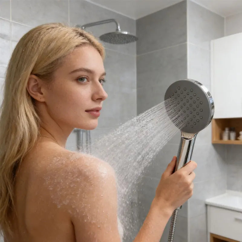 Home Handheld Bathroom Shower Head Rainfall Spray Round Shower Head with Hose and Shower Base Set Bathroom Accessories Douche