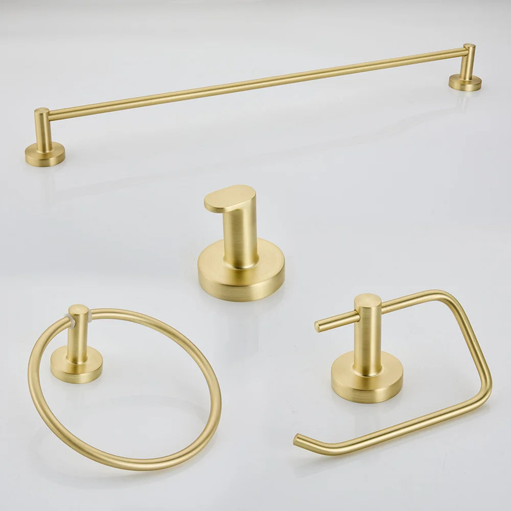 Brushed Gold Bathroom Accessories Set Toilet Brush Holder Toilet Paper Holder Towel Bar Rail Rack Hanger Hook Hardware