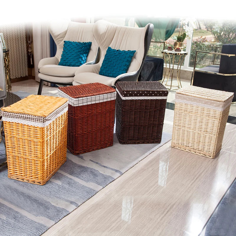 Large Capacity Rattan Laundry Basket - Vine Woven Storage with Cover, Simple and Elegant Dirty Clothes Organizer for Home