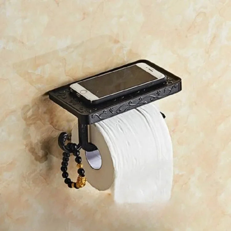 Bathroom Hardware Set  White Paper Mobile Phone Holder Space Aluminum Antique Roll Holder with Shelf Toilet Paper Box Wall Mount