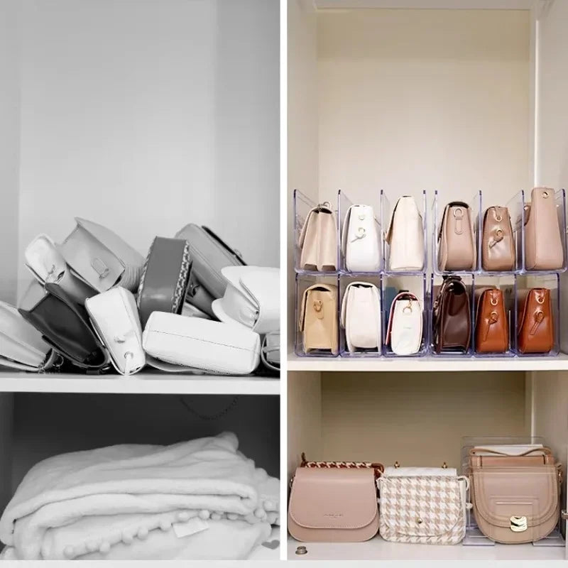 Handbag Storage Organizer Rack Wardrobe Divider Shelf Bag Storage Rack Transparent Purse Handbag Divider Shelf Bags Display Rack