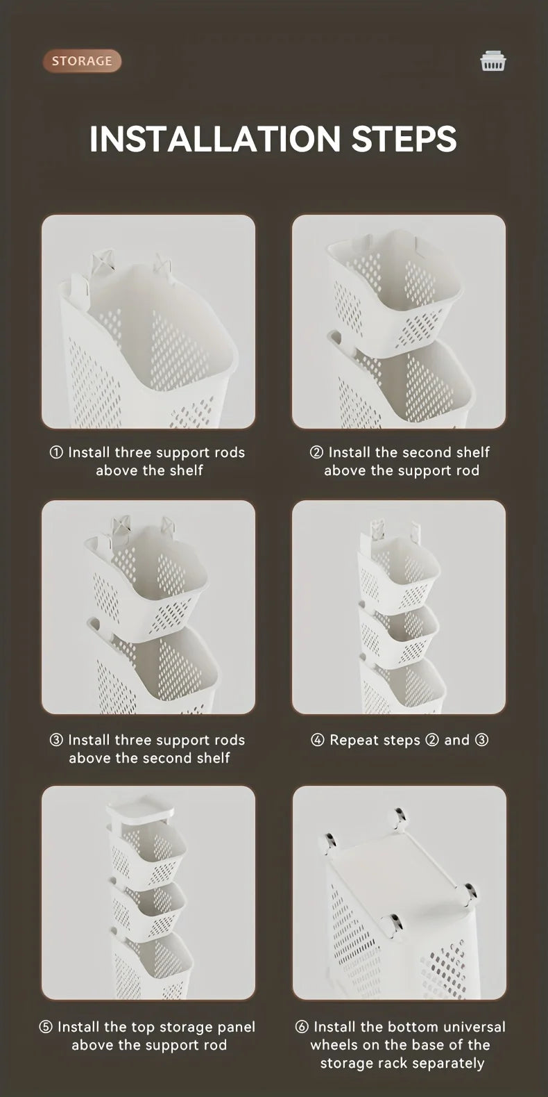 Multilayer Dirty Laundry Basket Storage Rack Clothes Storage Basket Sundries Storage Basket with Wheels Home Bathroom Supplies