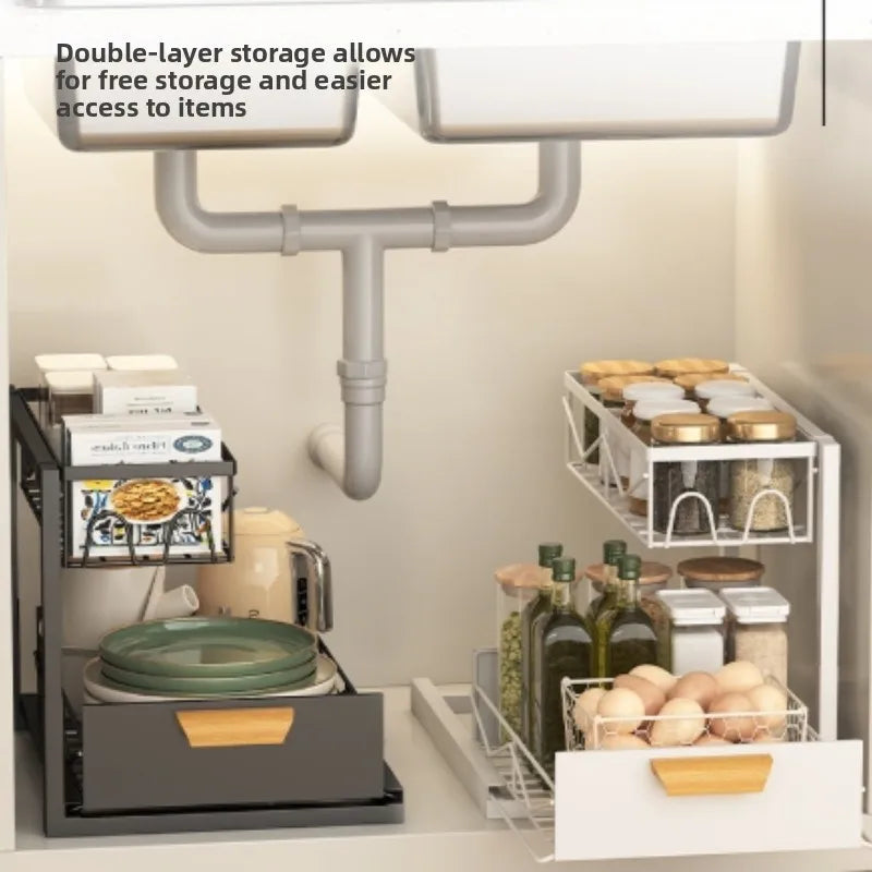Pull-Out Kitchen Drawer Storage Rack Multi-Layer Under-Sink Organizer Cabinet Shelf for Kitchen Essentials
