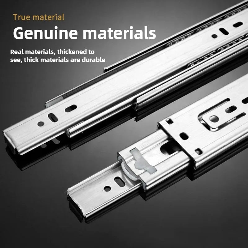 10" - 22"  45mm wide Stainless Steel Drawer Slides Soft Close Drawer Track Rail Sliding Three-Section Cabinet Furniture Hardware