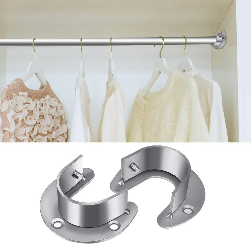 Wardrobe Hanger Rod Fixing Holder Stainless Steel Flange Seat Curtain Rod Tube Hook Fixed Support Bracket Bathroom Hardware