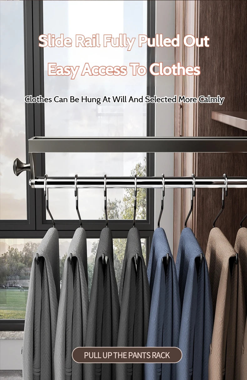 Pull Push Adjustable Top Mounting Closet Interior Telescopic Hanging Rod Cloakroom Retractable Slide Track Clothes Organizer