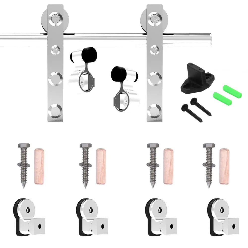 Sliding Door System Stainless Steel Sliding Barn Door Hardware Kit Rail System Industrial Track 4 Shape Rollers