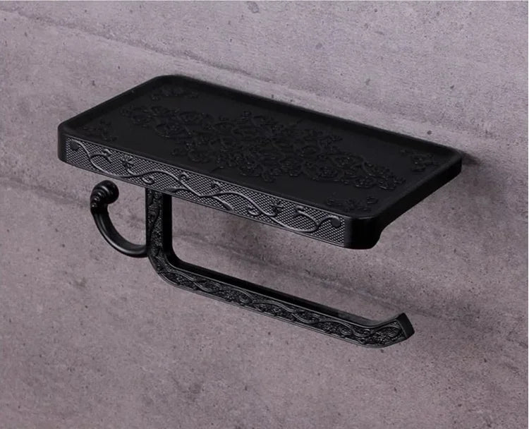 Bathroom Hardware Set  White Paper Mobile Phone Holder Space Aluminum Antique Roll Holder with Shelf Toilet Paper Box Wall Mount