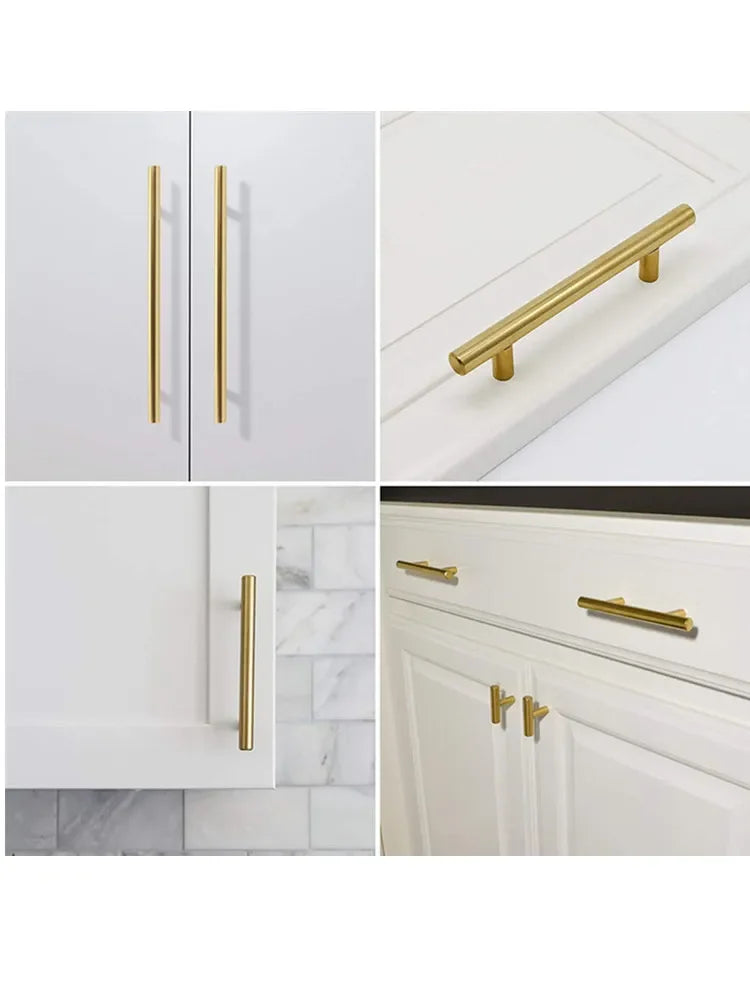 T Modern Minimalist Handles Brushed Brass Gold Cabinet Door Handles Zinc Alloy Bath Drawer Handles Kitchen Furniture Hardware
