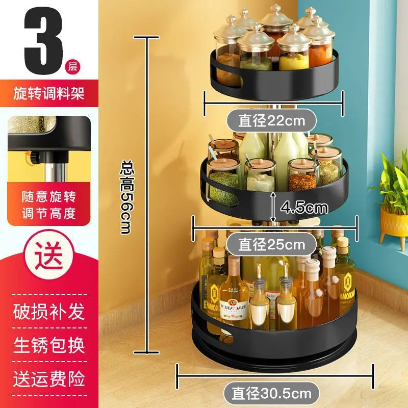 Rotatable Kitchen Spice Rack Multi-Tier Countertop Seasoning Organizer with Movable Turntable for Spice Jars Boxes