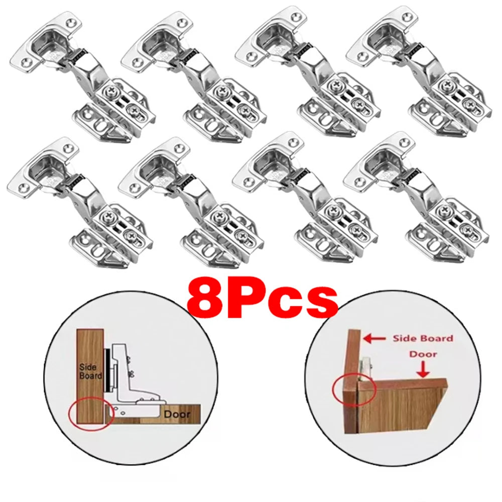 2-8 Pcs Stainless Steel Cabinet Door Hinges Hydraulic Damper Buffer Soft Close Quiet Wardrobe Door Concealed Hinges with Screws