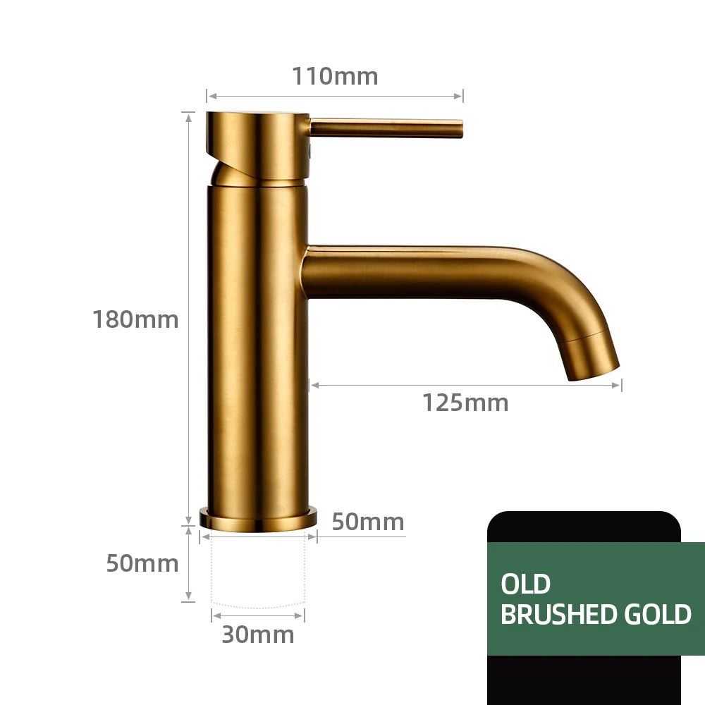 Brushed Gold Basin Faucet Solid Brass Hot And Cold Water Basin Mixer Sink Tap Deck Mounted Bathroom Taps