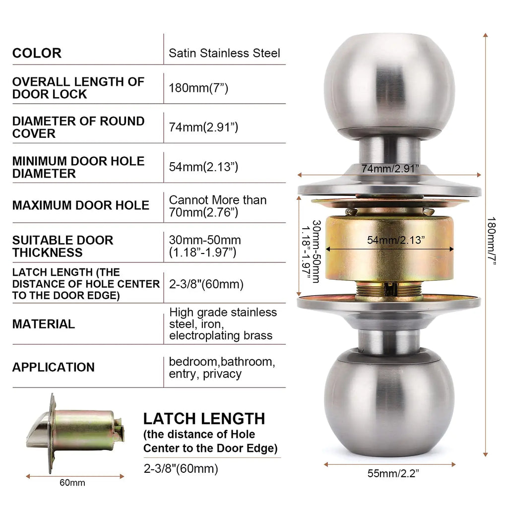 1 Piece Aluminum Alloy Globular Door Knobs Rotation Lock Knobset Handle Metal Door Knob With Key For Bedrooms Living Rooms