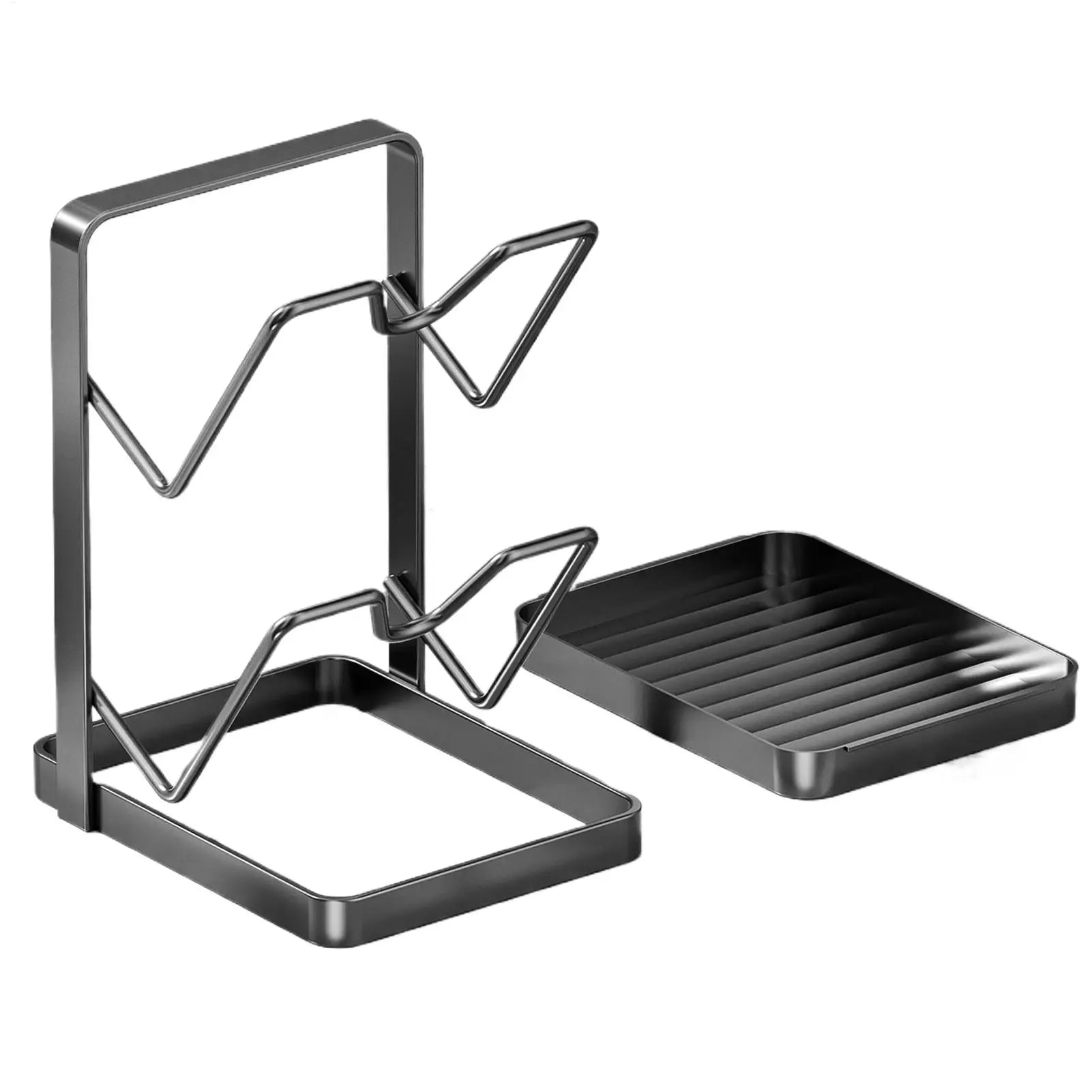 2 Tier Pot Lid Organizer Cutting Board Rack Pan Lid Holder for Kitchen Utensils Spatula Ladle Spoon Countertop Storage Solution