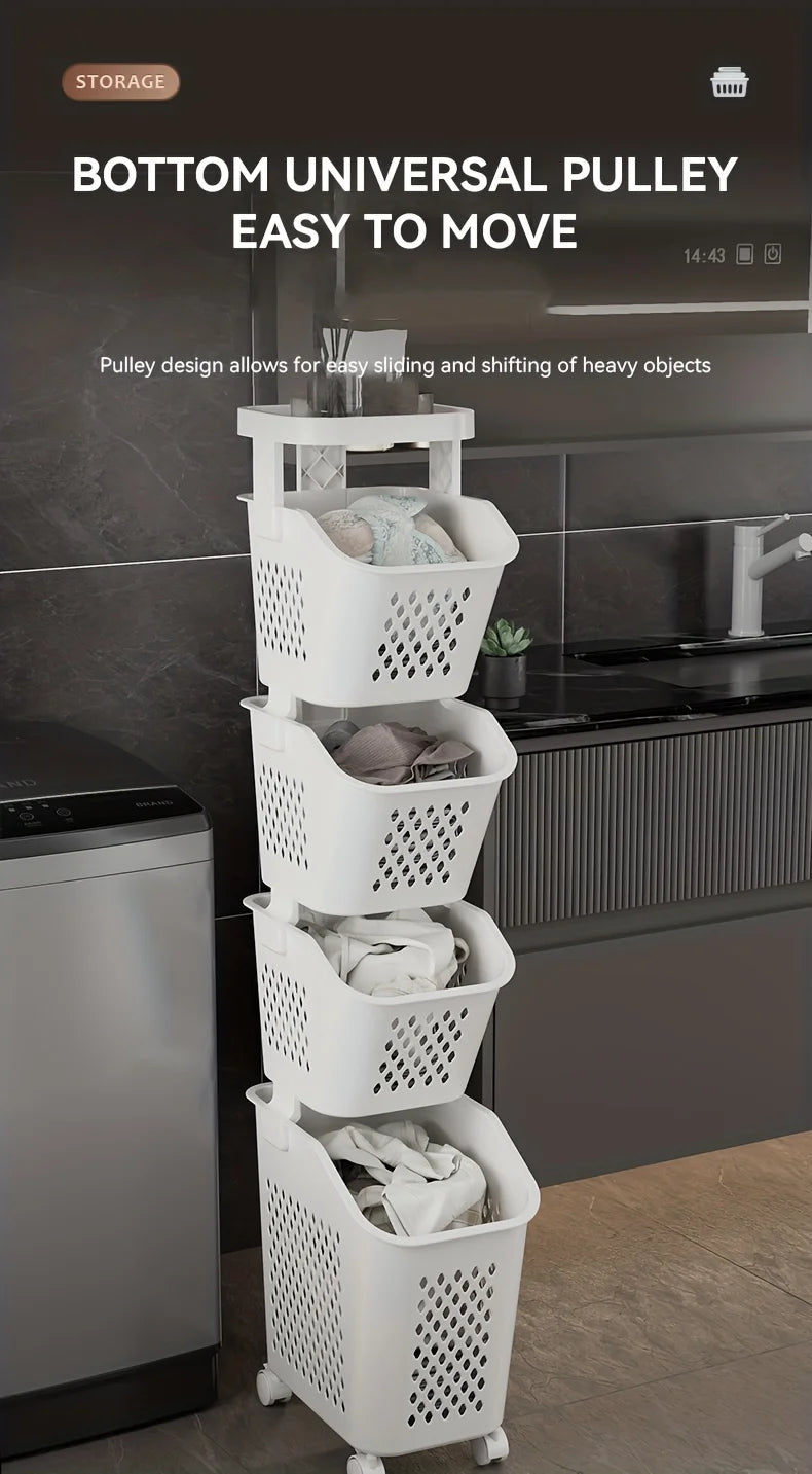 Multilayer Dirty Laundry Basket Storage Rack Clothes Storage Basket Sundries Storage Basket with Wheels Home Bathroom Supplies
