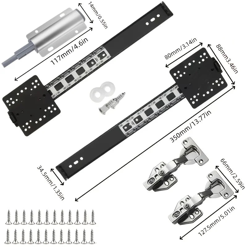 5 Pcs Sliding Door Hardware Kit, Space-Saving Hidden Track&Foldable System with Magnetic Closure for Cabinet, Wardrobe&TV Stand