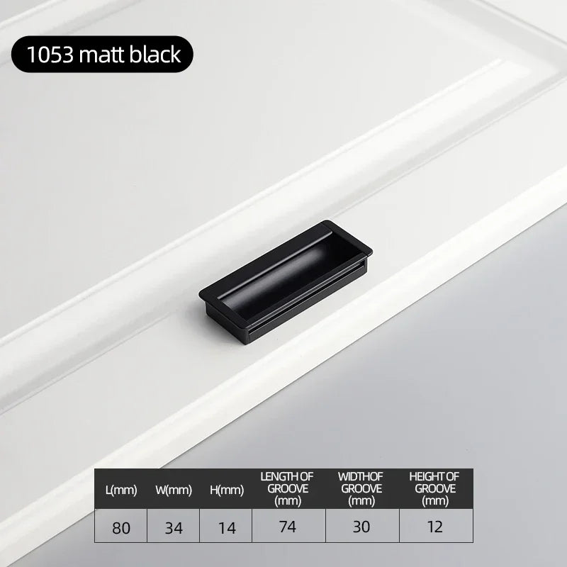 Embedded Hidden Furniture Handles Modern Aluminum Alloy Wardrobe Door Pulls Matte Black Kitchen Cabinets Knob Decoration Handles