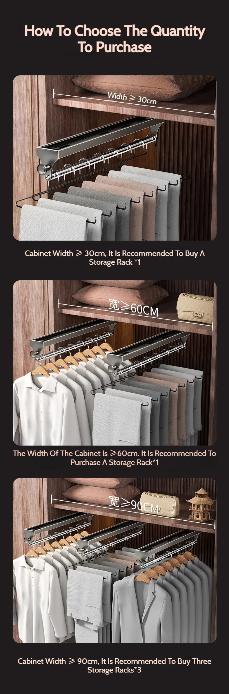 Pull Push Adjustable Top Mounting Closet Interior Telescopic Hanging Rod Cloakroom Retractable Slide Track Clothes Organizer
