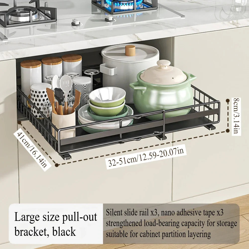 Drawer storage rack silk sliding pull-out cutlery spice bottle rack suitable for kitchens, bathrooms etc, optimizing more space