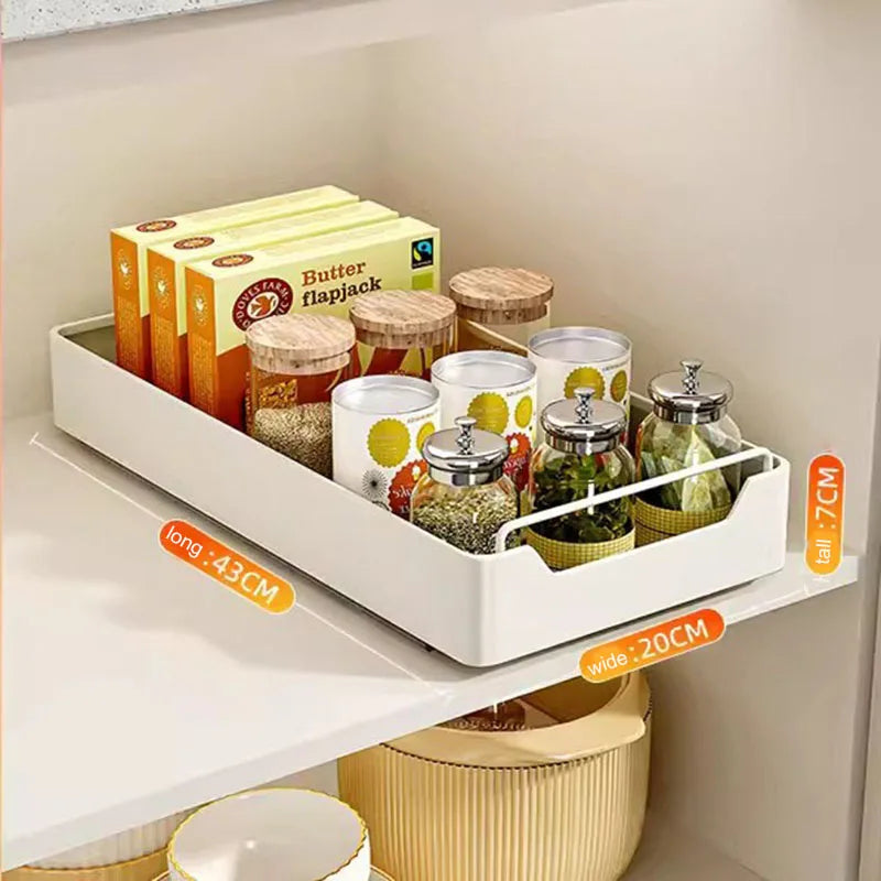 1Pc Dish Rack Kitchen Storage Box with Sliding Rail Pull-out Cabinet Storage Rack Spice Pantry Shelves Drawer Kitchen Organizer