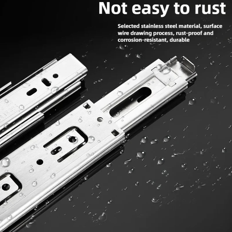 10" - 22"  45mm wide Stainless Steel Drawer Slides Soft Close Drawer Track Rail Sliding Three-Section Cabinet Furniture Hardware