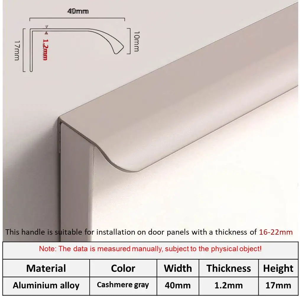 Hidden Minimalist Cabinet Handles for Kitchen Wardrobe | No Drilling Black Edge Pulls | Custom Length 80mm-1200mm Modern Design