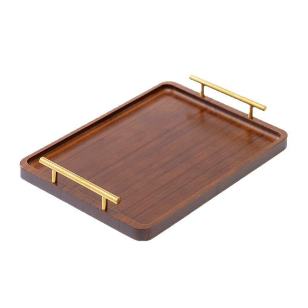 Wooden Serving Tray with Handles Coffee Dessert Snack Platter Bamboo Tea Tray Food Tray Decorative Tray for Kitchen Bedroom