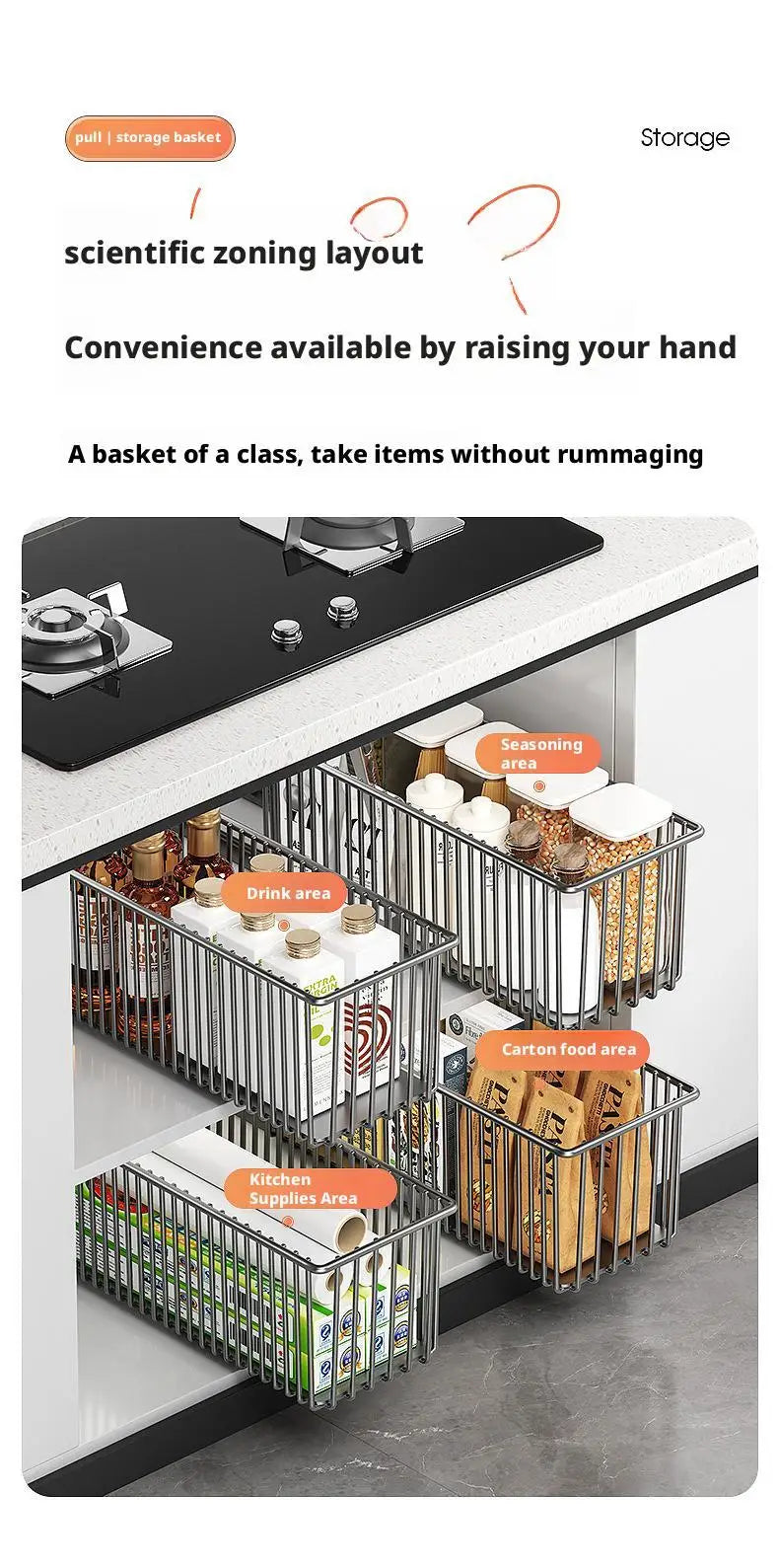 Pull Out Cabinet Organizer Basket Under The Sink Slide-out Drawer Storage Box Kitchen Sideboard Sliding Drawer Rack Shelf