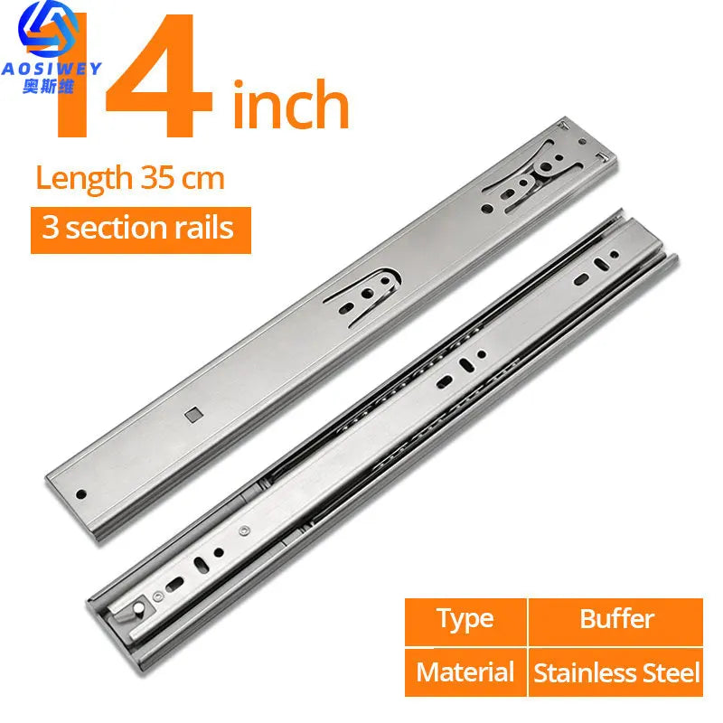 Buffer Damper Rails 10"-22" Stainless Steel Cabinet Slides Soft Close Three-Section Drawer Rails Drawer Slides Hardware