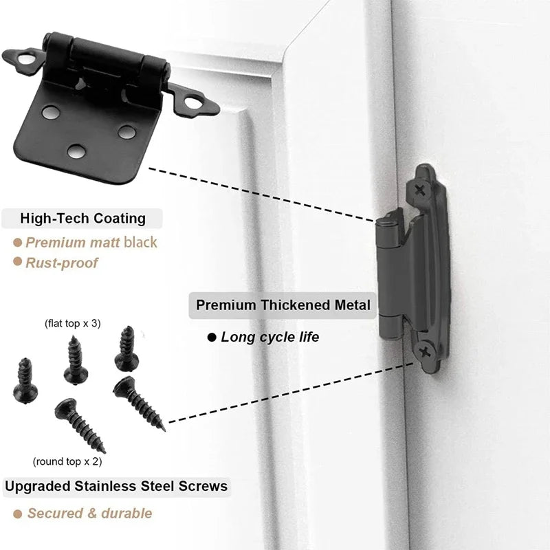 20Pcs Black Cabinet Hinges Self-Closing Hinges for Kitchen Cabinet Furniture Doors, Cabinet Door Hinges with Screws