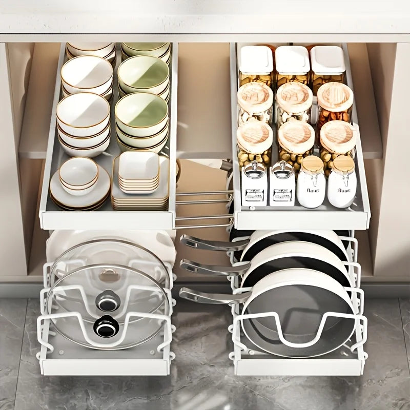 Pots and Pans Organizer Under Cabinet, Pull-out Pots and Pans Organizer, Cabinet Holder, Sliding type Pots and Pans Storage
