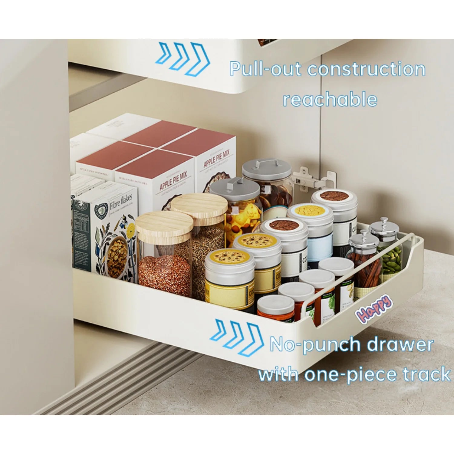 Non Perforated Kitchen Pull-out Shelf，Kitchen Storage Rack with Sliding Rails，Drawer Storage Tray，Cabinets Organizer，spice Rack