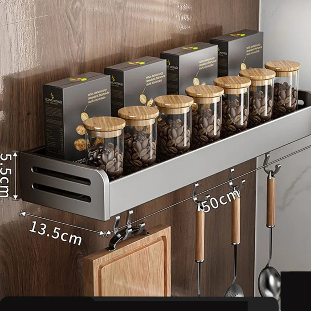 New Multifunctional Kitchen Spice Rack Wall Mounted with Hook Kitchen Organizer Space Saving Seasoning Rack Household