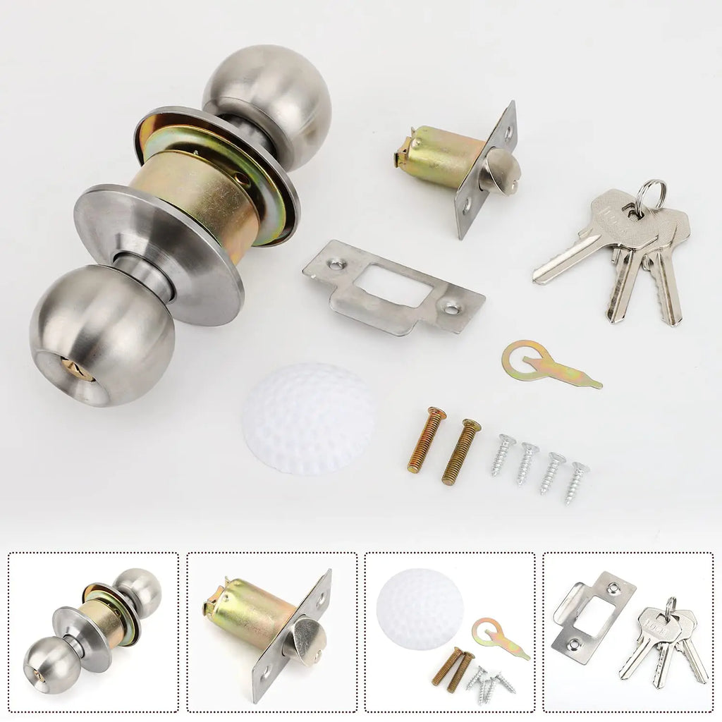 1 Piece Aluminum Alloy Globular Door Knobs Rotation Lock Knobset Handle Metal Door Knob With Key For Bedrooms Living Rooms