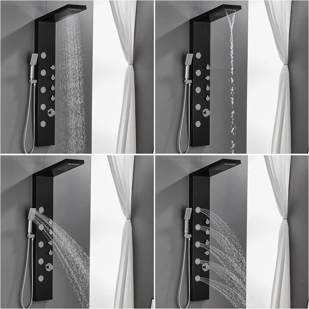 ZAPPO Shower Panel with Rainfall Waterfall Shower Head 5 Body Jets and 3-Function Handheld Rain Massage System Shower Column Tap
