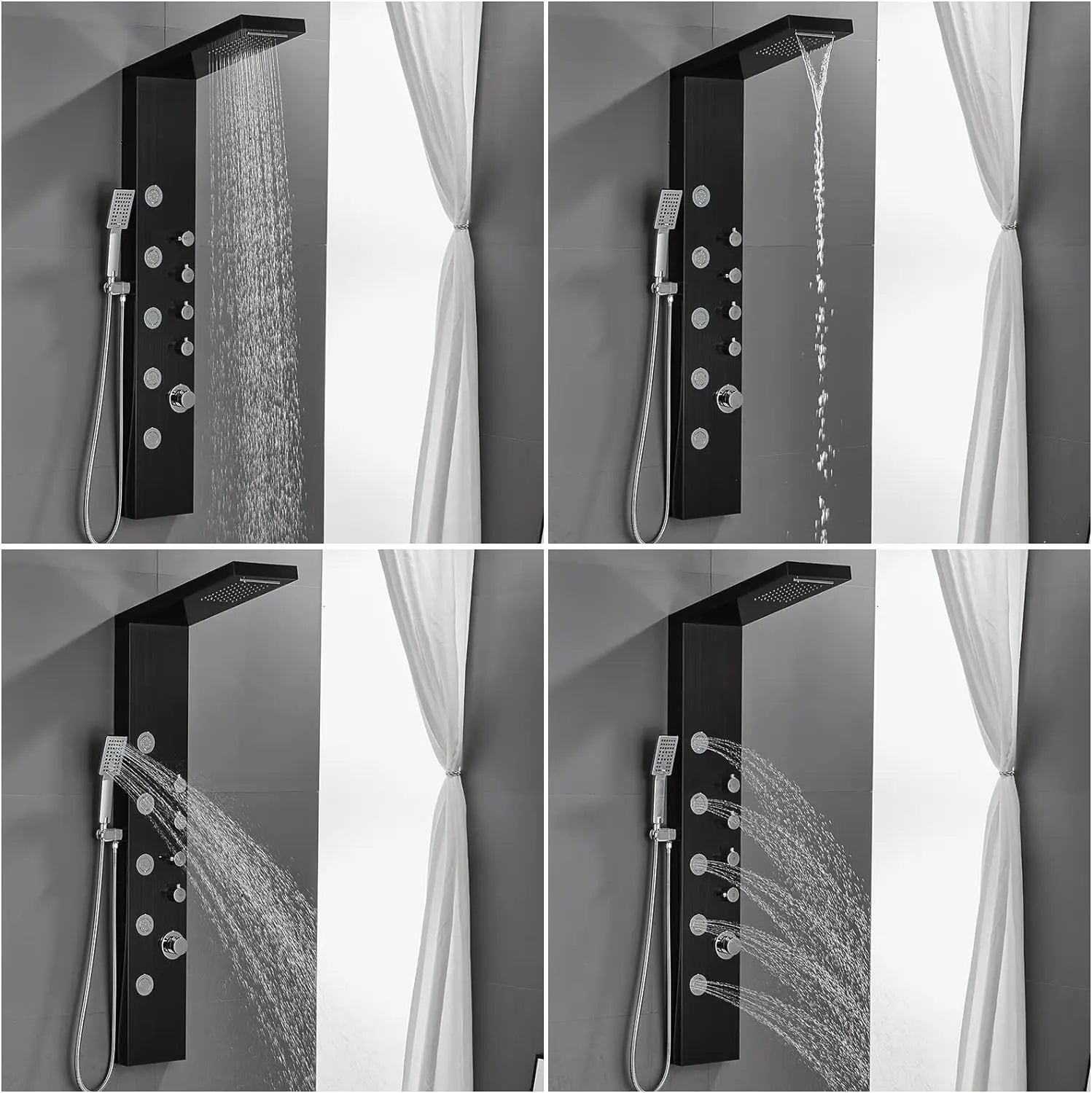ZAPPO Shower Panel with Rainfall Waterfall Shower Head 5 Body Jets and 3-Function Handheld Rain Massage System Shower Column Tap