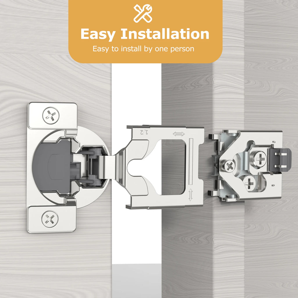 Viladepot Removable Hinges 1/2 inch Overlay Soft Close Kitchen Cabinet Hinges Satin Nickel Hidden Hinge Stainless Steel